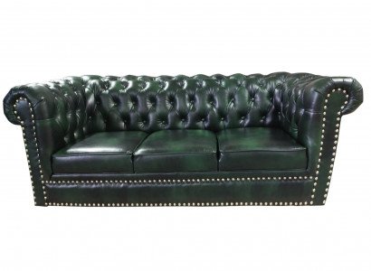 Chesterfield Sofa Dreisitzer Echtleder Couch Grün Ledersofa 230cm Möbel